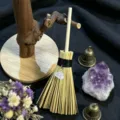 Mini witch broom hanging pendant with crystal charm Wicca pagan car decor amulet ornament - About 15cm / Broom With White Crystal