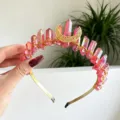 Crystal quartz crown headband gold crescent moon hair accessory for festival party daily wear - AB Red Gold Moon