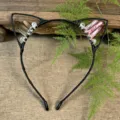 Handmade crystal cat ear headband with wire-wrapped smoky and pink quartz. - Brown + Pink