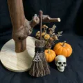 Miniature witch broom detail view, perfect for Halloween party decoration and gothic home display. - Triquetra Charm Style / 13*4cm