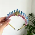Crystal crown headband with gold wire and bee detail for festival party photo shoots. - Blue Red With Gold Bee