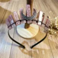 Crystal crown headband with natural stones, black metal band for women photo prop - Strawberry Quartz With Black Moon / 11 Pieces Crystals