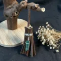 Handmade mini broom decorative ornament with green crystal pendant, delicate detail shot. - 10*3.5CM / Dark Green