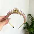 Crystal bee headband crystal crown festival hair accessory golden wire handmade tiara hair hoop - Pink Green With Gold Bee