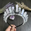 Crystal crown headband with black moon design, perfect festival hair accessory for women. - Plated Rose Quartz And Black Moon