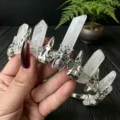 Gothic crystal crown headband with raw quartz points and metal beetle skull charms for women. - Silver Raven Head & Bee / White Crystal