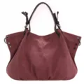 Close-up view of the casual burgundy canvas hobo bag, showcasing the durable fabric and handles. - Purple Coffee
