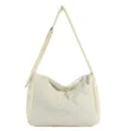 Borsa a tracolla trapuntata casual da donna, elegante borsa a mano in nylon capiente. - Bianco avorio
