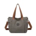 Grande borsa shopper in tela da donna, borsa a tracolla casual per lavoro con manici marroni. - Grigio