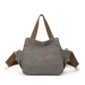 Borsa tote in tela grigia retrò con manici marroni e tracolla casual da donna elegante. - Grigio