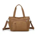 Borsa tote in tela marrone vintage con tracolla, borsa da viaggio casual multitasche. - Caffè