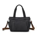 Borsa tote in tela grigio scuro con tracolla marrone, borsa casual multi-tasche per viaggi. - Nero