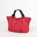 Red canvas tote bag for women, stylish large casual shoulder handbag with sturdy handles. - Red