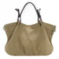 Khaki canvas hobo shoulder bag casual retro tote handbag for women daily wear style - Beige