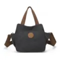 Borsa a tracolla retrò in tela da donna, borsa grigia scura con manici marroni, variante. - Nero