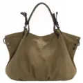 Borsa tote in tela da donna vintage grande borsa a spalla cachi uso quotidiano - Kaki