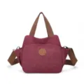 Wine red canvas handbag variant, women retro shoulder crossbody bag with brown straps. - Purple