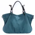 Blue Green Canvas Tote Bag, Large Casual Shoulder Bag with Brown Handles for Women - Blue