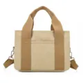 Borsa a tracolla in tela da donna, tote casual con manici a contrasto, vista principale. - Kaki