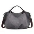 Borsa a tracolla in tela grigia da donna, borsa casual rétro con manico marrone. - Grigio