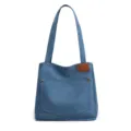 Borsa shopper in tela blu grande capacita borsa a spalla casual per donna e studenti - Blu