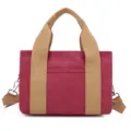 Borsa a tracolla in tela rossa, borsa tote casual con manici e tracolla color cachi a contrasto. - Viola