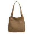 Borsa a tracolla in tela di grande capacità per donna, elegante shopper con tasca frontale. - Caffè