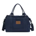 Borsa a tracolla in denim blu, grande borsa da viaggio casual con cinturini per donna. - Blu scuro