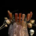 Gothic crystal crown headband with natural stone pillars and raven skull metal charms for women - Red Agate + Antique Bronze Crow Skull