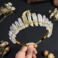 Natural crystal crown headband with gold wire and star moon design for women festival. - Colorful White Gold Moon and Gold Star