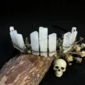 Gothic natural white quartz crystal crown headband featuring bronze crow skull metal details. - White Crystal + Antique Bronze Crow Skull