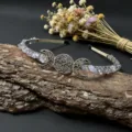 Exquisite handmade crystal moon stone tiara headband detail view, pagan festival hair accessory. - Ametrine With Moon