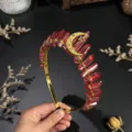 Red crystal crown headband with golden wire star and moon detail, perfect fashion hair accessory. - AB Red Gold Moon and Gold Star