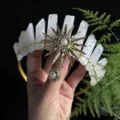 Natural raw quartz crystal crown headband with gold sun goddess accessory and pearl detail. - White Crystal