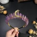 Amethyst crystal crown headband star moon charm gold wire wrap for women fashion festival gift - Purple Gold Moon and Gold Star