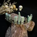 Gothic crystal crown headband with raven skull details, perfect festival hair accessory. - Amazonite + Antique Bronze Crow Skull