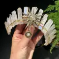 Diadema de corona de cristal natural diosa del sol cuarzo alambre enrollado accesorio - Cuarzo Rosa Galvanizado + Perla Artificial Dorada Diosa del Sol