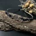 Handcrafted crystal moon tiara headband with dark blue stones for women and bridal festival wear. - Blue Sandstone With Moon