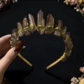 Handmade raw crystal crown headband with gold wire, perfect statement hair accessory for women. - Brown