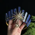 Natural lapis lazuli crystal crown headband with sun goddess pearl pendant for women party - Lapis Lazuli