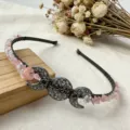 Serre-tête en métal cristal lune quartz rose naturel fait main accessoire de mariée détail - Quartz Pastèque