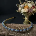 Handgefertigtes Kristall Edelstein Perlen Braut Haarreif Detailansicht Haarspange. - Lapislazuli & Blaugrau