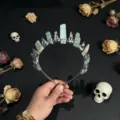 Natural crystal crown headband gothic hair accessory for women halloween photo shoot - Amazonite And Silver Crow Head