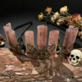 Natural crystal crown headband with raw pink quartz pillars, butterfly and skull metal charms. - Strawberry Quartz + Antique Bronze Crow & Butterfly