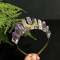 Natürlicher Kristall Kronen Haarreif mit Amethyst Rohstein und goldenem Halbmond für Damen. - Amethyst Golddraht Goldmond