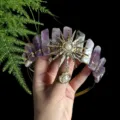 Handmade raw amethyst crystal crown headband golden sun goddess hair accessory for women. - Amethyst