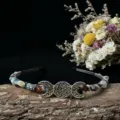 Handmade natural crystal stone triple moon crown headband for festival bridal party wear. - Indian Agate + Moon