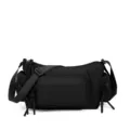 Borsa a tracolla in nylon nero con tasche multiple, pratica borsa casual per commuting. - Nero