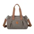 Borsa a tracolla in tela da donna, grande shopper casual elegante con manici marroni. - Grigio