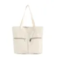 Elegante borsa shopper in nylon beige da donna, borsa a tracolla capiente per uso quotidiano. - Bianco